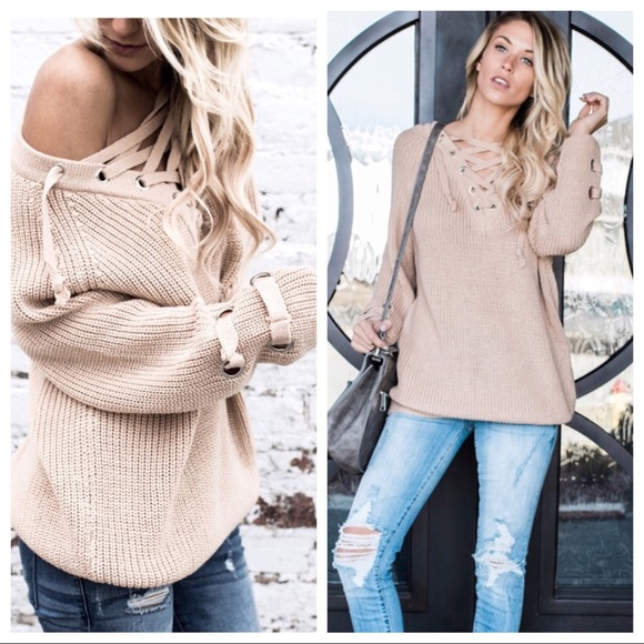 LAST 1- ADELINE-Chunky Lace Up Long Sweater - Picture 5 of 8